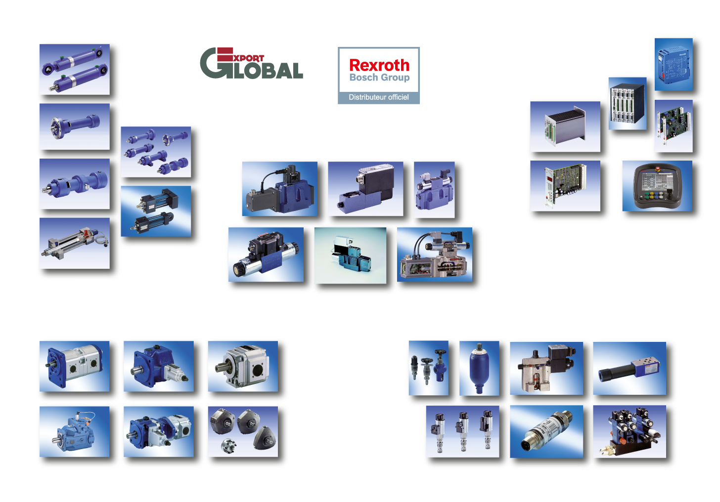 Hydraulique : Vérins, Contrôle électronique, Pompes, Distributeurs, Composants divers